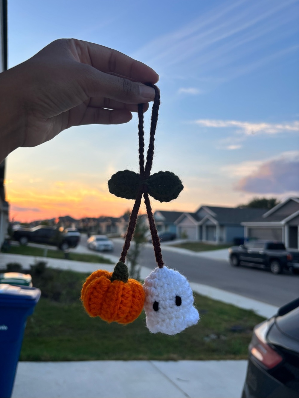 Handmade Orange Pumpkin & White Ghost Car Accessory Charm